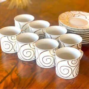 Pier 1 gold swirl holiday porcelain mugs with saucer’s